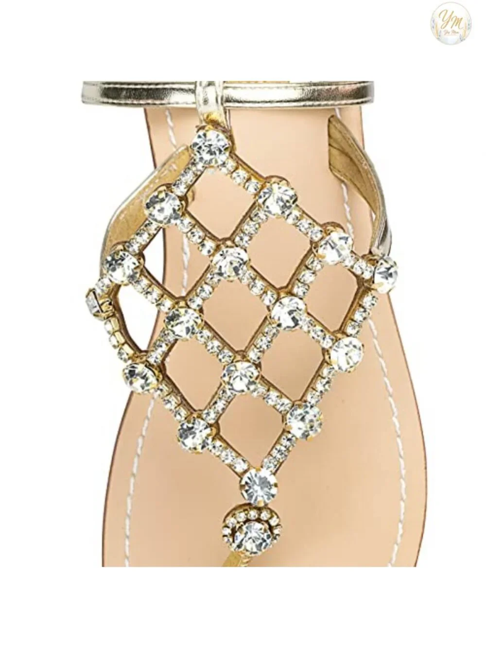Rhinestone Crystal Flat Thong Sandals T-Strap Wedding Shoes Leather Insole